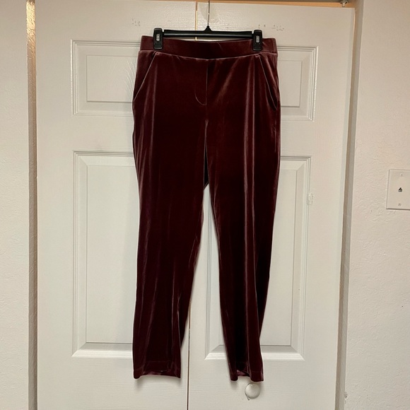 Loft Straight Leg Velvet Taper Pants- Color: Wine, Size: Small - Picture 7 of 8